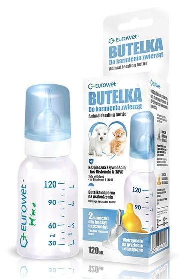 Eurowet Butelka ze smoczkiem do karmienia zwierząt 120ml