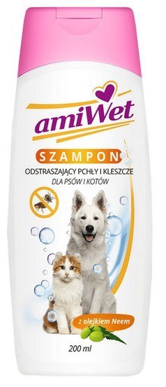 Amiwet Szampon odstraszający pchły i kleszcze dla psa i kota 200ml