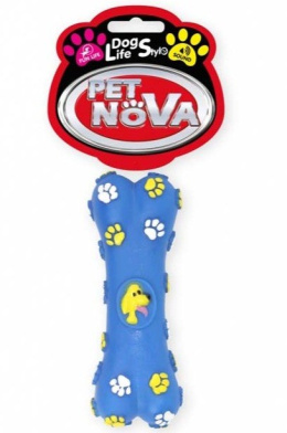 Pet Nova Kość gumowa Bone z dźwiękiem niebieska w żółte łapki 15cm