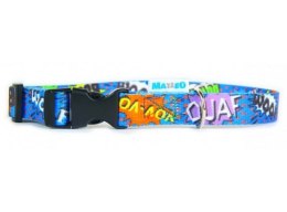 Matteo Obroża Klamra Plastikowa 10mm graffiti niebieskie