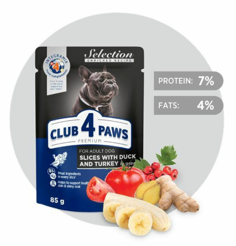 CLUB4Ł EX KACZKA/INDYK saszetka 85g CLUB4Ł EX KACZKA/INDYK saszetka 85g