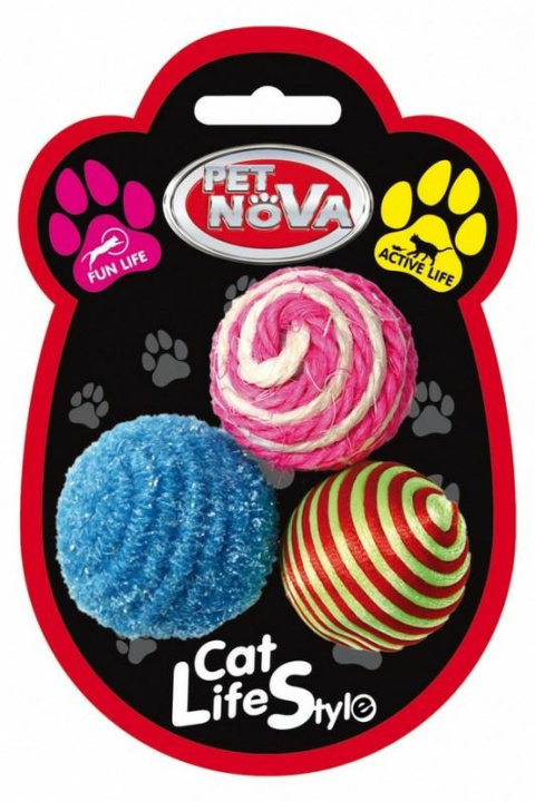 PET NOVA CAT PIŁKI MIX 3szt - 4cm