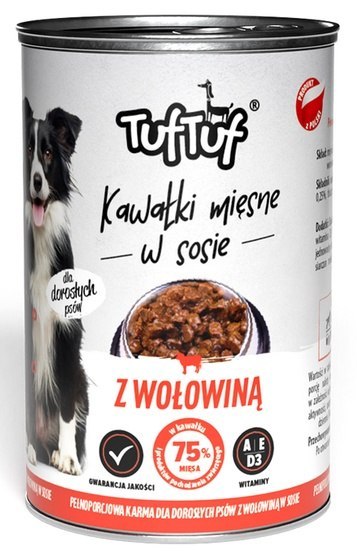 TUF TUF Kawałki mięsne z wołowiną dla psa puszka 415g TUF TUF Kawałki mięsne z wołowiną dla psa puszka 415g