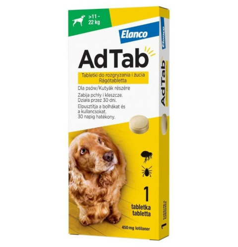 ADTAB DLA PSA 11-22kg TABLETKI NA KLESZCZE I PCHŁY - 1szt. ADTAB DLA PSA 11-22kg TABLETKI NA KLESZCZE I PCHŁY - 1szt.