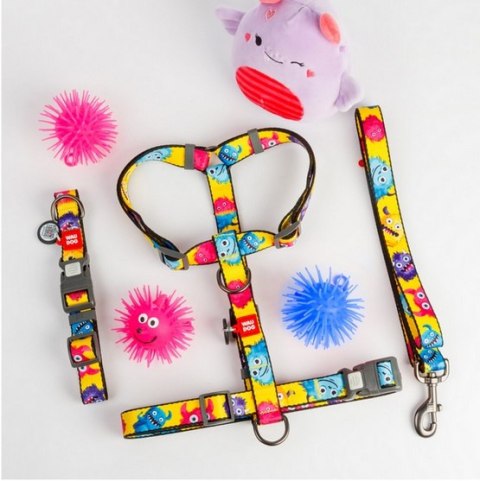 Collar WauDog Nylon Obroża nylonowa z QR-paszportem, plastikowy fastex, wzór FUTRZANE POTWORY, XXL 35mm/46-70cm