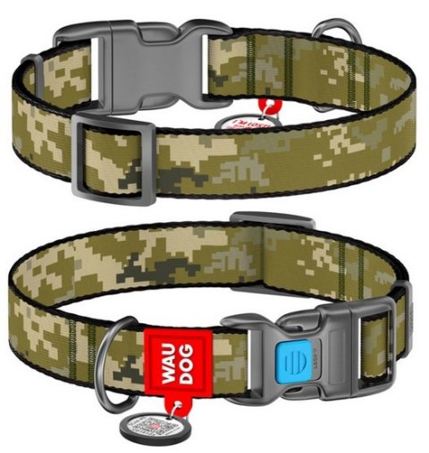 Collar WauDog Nylon Obroża nylonowa z QR-paszportem, plastikowy fastex, wzór MILITARY, M 20mm/28-40cm
