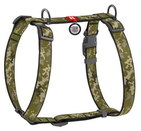 Collar WauDog Nylon Szelki nylonowe anatomiczne w kształcie litery H, z QR-paszportem, plastikowy fastex, wzór MILITARY, rozmiar
