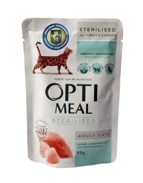 OPTIMEAL ADULT STERILISED INDYK KURA saszetka 85g