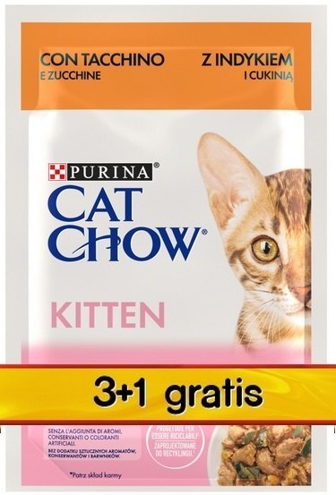 Purina Cat Chow Kitten Indyk i cukinia saszetki 3+1 GRATIS 4x85g