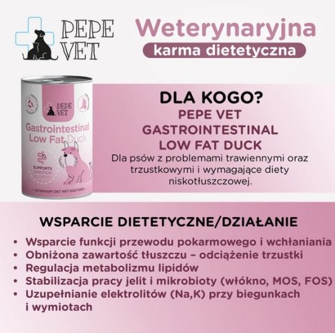 Paka Zwierzaka PEPE VET Gastrointestinal Low Fat Duck puszka 400g