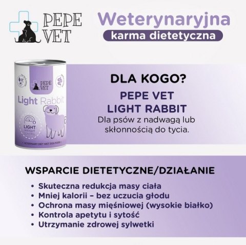 Paka Zwierzaka PEPE VET Light Rabbit puszka 400g