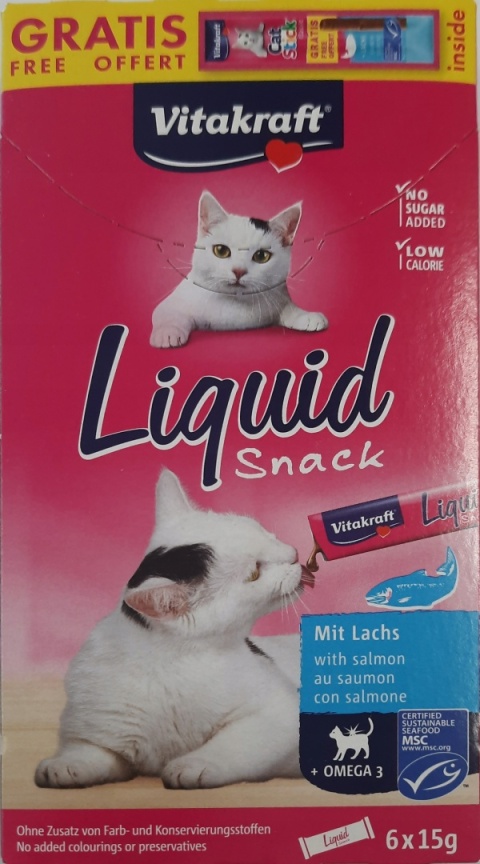 VITAKRAFT KOT 6x15g LIQUID-SNACK ŁOSOŚ +cat stick gratis